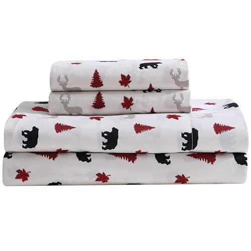 Cozy Cabin 4-Piece King Microfiber Sheet Set, Red/Black at Amazon