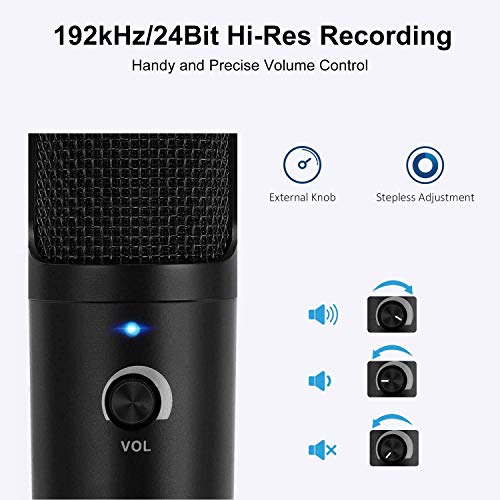 USB Podcast Microphone, Hires Sampling Rate 192KHZ/24BIT Condenser