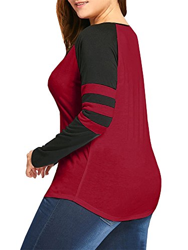 Imysty Plus Size Womens Tops Long Sleeve Sexy V Neck Striped Raglan Henley Shirts Blouse