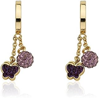 Molly Glitz Shine Bright 14k Gold-Plated Huggy Earring With Crystal Purple Butterfly &amp; Clear Ball Dangle.