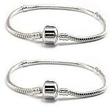 Pro Jewelry (Two) 2 Beautiful Silver Plated Snake Chain Classic Bead Barrel Clasp Bracelet for Beads Charms. Available All Size Used Drop Down Menu!