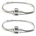 (Two) 2 Beautiful Silver Plated Snake Chain Classic Bead Barrel Clasp Bracelet for Beads Charms. Available All Size Used Drop Down Menu! (6 Inches)