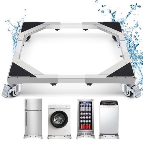 W B D WEIBIDA Stainless Steel for Heavy Duty Washing Machine Base Adjustable Tumble Dryer 54-72 cm, Capacity 300 kg Washing Machine Rustproof with 4 Lockable Wheels, Universal Washing Machine Holder
