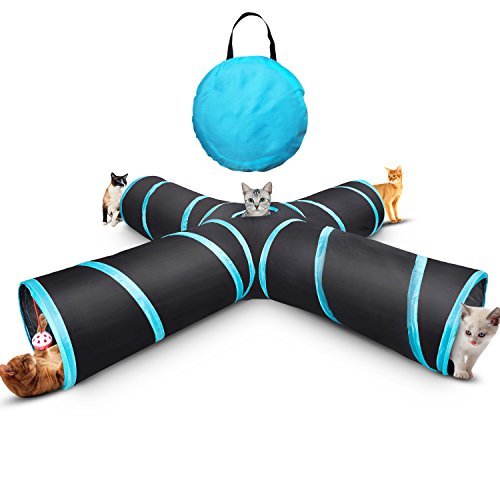 Myguru Cat Tunnel Upgraded Collapsible 4 Way Crinkle Cat Toy Tube with