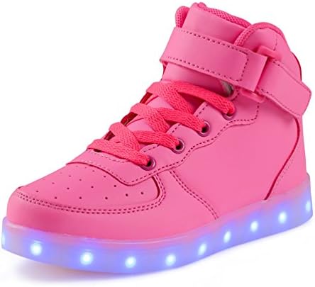 KEVENI Kids Boys Girls High Top USB Charging LED Shoes Light Up Flashing Shoes Fashion Sneakers Pink 31