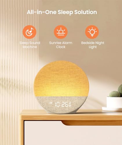Dreamegg Sunrise 1-Sound Machine Alarm Clock, White Noise Machine with 29 Soothing Sounds, Custom Sleep Routine, Dimmable Display,Wake up Light for Adult-Ivory