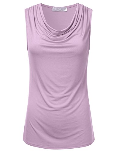 FLORIA Womens Cowl-Neck Ruched Draped Sleeveless Stretchy Blouse Tank Top Lilac 3XL