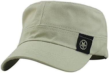 Fashionable Unisex Cotton Ramie Fabric Flat Top Peaked Baseball Twill Army Millitary Corps Hat Cap Visor with Adjustable Strap (Beige)