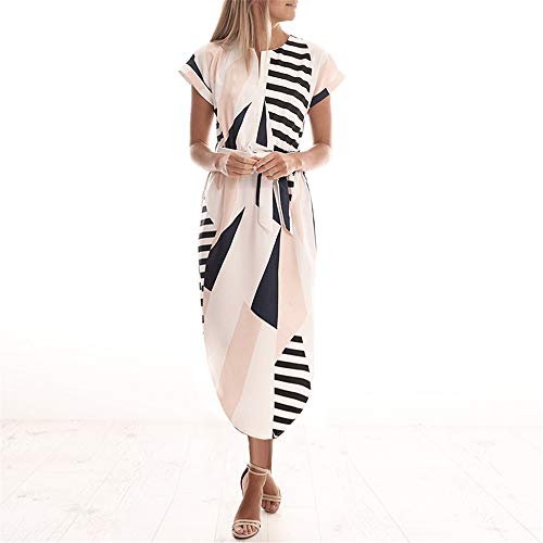 LitBud Womens Dress Summer Short Sleeve Vintage Business Holiday Belted Shift Midi Tunic Dresses for Ladies Apricot Size 6 8 M Easter