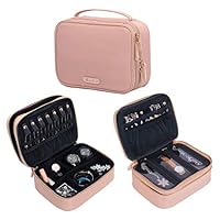 Becko Double Layer Jewel Organizer Bag case Travel Jewelry Roll for Multiple Necklaces, Rings, Bracelets, Large Capacity Without Crease, Lightweight, Portable & Practical - Pink