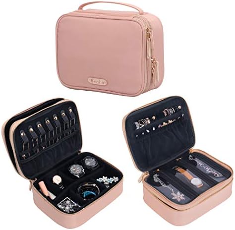 Becko Double Layer Jewellery Organizer Roll Travel Jewel Bag case for Multiple Necklaces, Rings, Bracelets, Large Capacity Without Crease, Lightweight, Portable & Practical-Pink