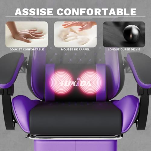 SUKIDA Gaming Chair, Ergonomic Computer Chair with Footrest, Comfortable Office Chair with Headrest, Massage Gaming Chair for Adult, Adjustable Height Computer Chair