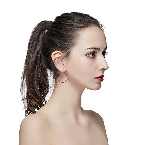 Hypoallergenic Extra Large Basketball Hula Hoop Earrings for Women Men - Big Thin Hoop Earrings (Red, 70) - Thumbnail 3