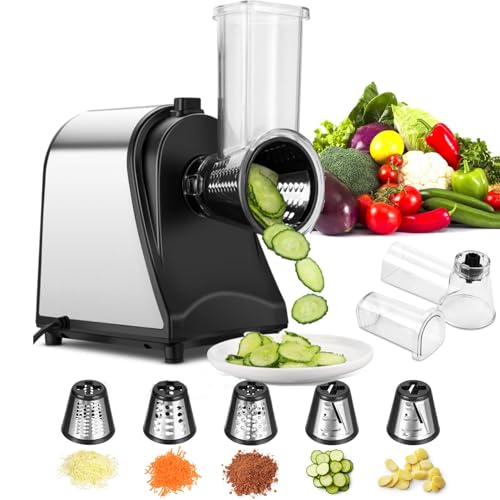 Meykey YF002 Automatic Electric Vegetable Slicer 250W Stainless Steel Cheese Grater with 5 Knives for Various Vegetables with One Button Control