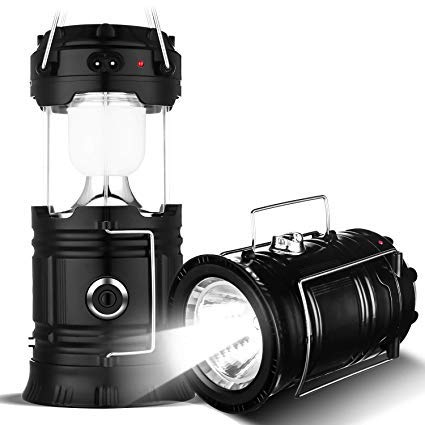 Solar Emergency LED Rechargeable Light Lantern with USB Mobile Charging Torch Point and 2 Power Source Solar (Black)