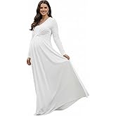 KOH KOH Womens Long Sleeve Flowy Maternity Pregnancy Elegant V-Neck Maxi Dress