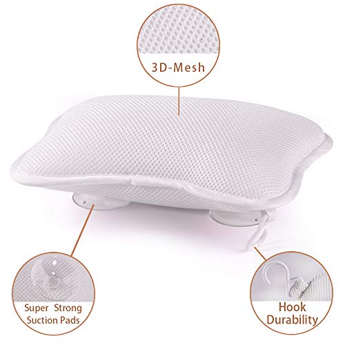 Bath Pillow Bathtub Spa Massage Pillows Non-slip 2 Strong Suction Cups Support for Head Neck Back 3D Mesh Home Luxury Relaxation - Thumbnail 4