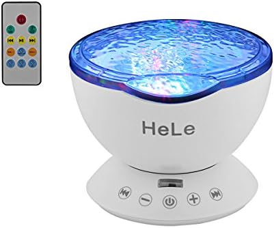HeLe Remote Control Ocean Wave Projector Night Light Lamp,Relaxing Romantic Sleep Night Lights With Music Player in Bedroom Living Room for Kids Baby Children Boy Girl Nursery Adults (White)