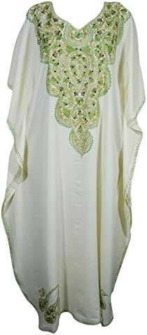 Mogul Interior Womens Beachwear Dresses Kimono Kaftan Regina Embroidered Maxi Long Resort Wear One Size