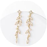 TRWWELL Cubic Zirconia Wedding Bridal Earrings for Brides Bridesmaids Crystal Pearl Drop Dangle Earrings for Women Dangling,Prom Formal Party Wedding Guest Jewelry