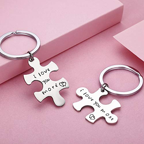 Runalp I Love You More I Love You Most, Couples Keychains Set,Personalized Couples Jewelry, for Boyfriend Girlfriend