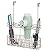 mDesign Metal Over Door Bathroom Hair Care & Styling Tool Organizer Storage Basket for Hair Dryer, Flat Irons, Curling Wands, Hair Straighteners - Hang Inside/Outside Cabinet Doors - Satin