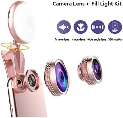 Sikeda Professional 4K HD Phone Camera Lens with 360 Degrees Adjustable Beauty Fill Light, 185 Degrees Fisheye Lens, 0.4X Wide Angle Lens, for iphone,Samsung,Android and Tablets