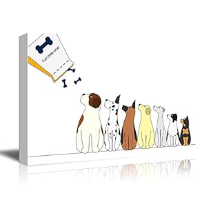 Dogs Series Canvas Wall Art - Cute Dogs Lining up Waiting for Biscuits - Giclee Print Gallery Wrap Modern Home Art Ready to Hang - 12x18 inches