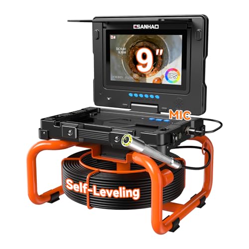 Caméra Inspection Canalisation 9'' Écran IPS, Caméra Égout Auto-Nivelante avec Compteur de Distance, HD 1080P Endoscope Tuyau avec Enregistrement Vidéo & Audio, Carte de 32 Go (9''-23MM/100FT)