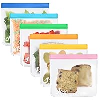 Reusable Sandwich Bags 6-Pack, JONYJ Leakproof Reusable Lunch Storage Bags, FDA Grade PEVA Kids Snack Bags, Extra Thick Ziplock Bags for Food Snacks, Make-up, Stationery, Travel Home Organization