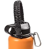 Hike And Joy Paracord Strap Water Bottle Handle for Hydro Flask and Other Wide Mouth Bottles. Fits 12oz to 64oz Bottles. Ideal Flask Accessories for Hiking - Assembled with Safety Ring and Carabiner.