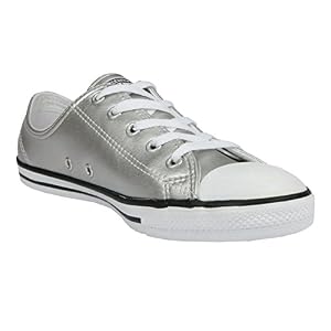 Image of Converse Womens Chuck Taylor All Star Dainty Ox Fashion Sneaker Shoe, Metallic Leather Silver/Black/White, 9