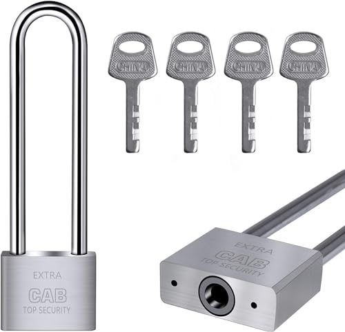 Elvyagod Lengthened Padlock with 4 Keys, 6.4 Inch Long Shackle Padlock Heavy Duty Lock Waterproof High Security Outdoor Padlock for Warehouses Container Doors Garage Shed