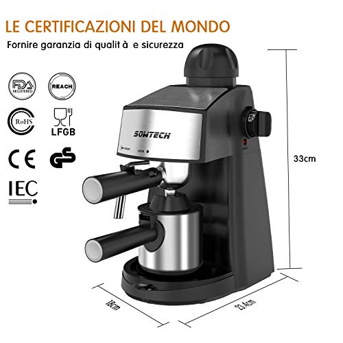 SOWTECH Macchina per Caffè Espresso e Montalatte Acciaio Inossidabile Coffee Maker, Espresso, Cappuccino e Latte Machiato