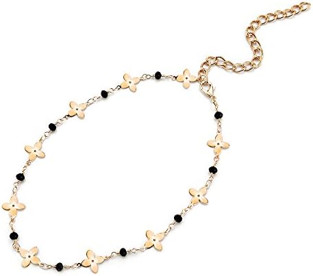 Gold Silver Choker Necklace Flower Metal Withe Choker Necklace Adjustable Chokers Necklace for Women (Flower Gold Choker)