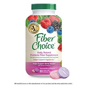 Image of Fiber Choice Daily Prebiotic Fiber Chewable Tablets, Helps Support Regularity, Bone Health Plus Calcium and Vitamin D, 90 Count Sugar-Free Assorted Berry