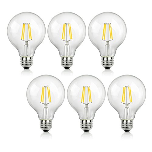 SHINE HAI G25 LED Vintage Filament Bulbs, 4W (40W Equivalent), 470 Lumens, 2700K Warm White, 360° Beam Angle, E26 Base Globe Bulb, ETL Listed, Pack of 6