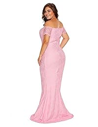 FUSENFENG - Vestido largo para mujer, talla grande, con encaje, hombros descubiertos, para bodas y fiestas