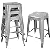 Yaheetech 24inch Metal Bar Stools Counter Height Barstools Set of 4 High Backless Industrial Stackable Metal Chairs Indoor/Outdoor, Silver