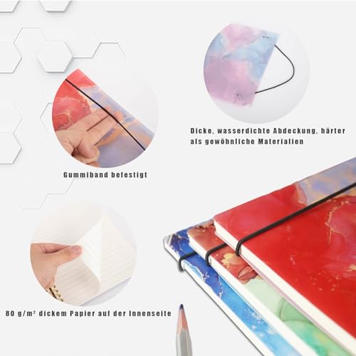 HAKACC 4 Stück Spiralnotizbuch A5, 80 Blatt Hardcover Spirale Notizblock 21 x 15cm College liniert Tagebuch für Damen und Herren Arbeit Büro Schule