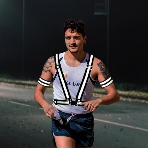YSDINK Reflective Safety Set:High Visibility Adjustable Elastic Vest with 2 High Luminance Double Stripe Armbands for Night Running, Cycling, Jogging, Walking, Suitable