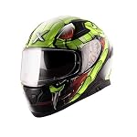 Axor Apex Venomous ISI ECE DOT Certified Full Face Dual Visor Helmet for Men and Women with Pinlock Fitted Outer Clear Visor and Inner Smoke Sun Visor Black Neon Green(M)