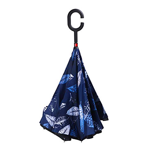 WASING Double Layer Inverted Umbrella Cars Reverse Umbrella, Windproof UV Protection Big Straight Umbrella for Car Rain Outdoor with C-Shaped Handle