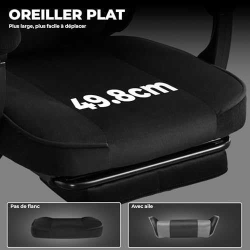 WOTSTA Massage Chaise Gaming Tissu avec Coussin en éponge Haute densité, Siege Gamer avec Repose-Pieds, Fauteuil Gamer pour Adultes Kids,Chaises de Bureau Capacité de Charge 120 kg