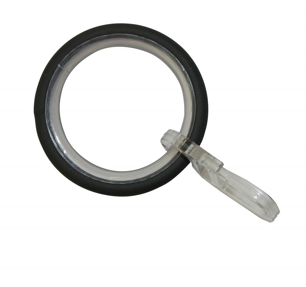 GARDINIA Curtain Rings Elba Pack of 10 Including Sliding Insert and Folding Hooks Diameter 29/38 mm Width 3.5 mm Metal Stone Grey