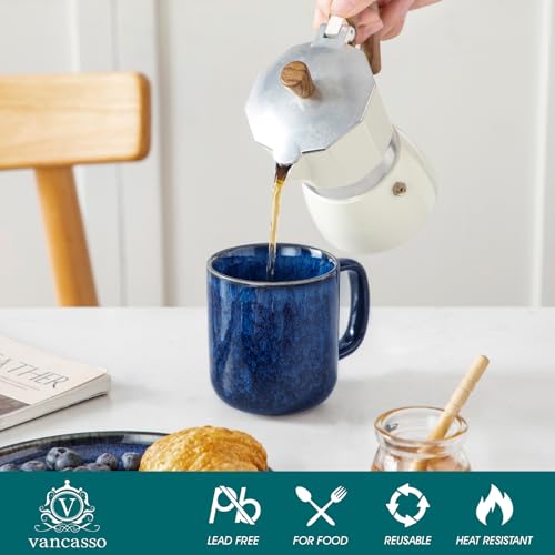 vancasso Starry 12oz/360ml Stoneware Coffee Mugs Set of 6, Blue | Tea Cups with Handle, Perfect for Cocoa Milk, Coffee and All Beverages, Microwave & Dishwasher Safe