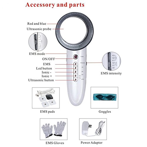 Afco 6in1 Facial Massagers Device Ultrasonic Infrared Light EMS LED Face Care Body Slimming Tool Beauty Accessory size 20cm x 8cm x 8cm (White)