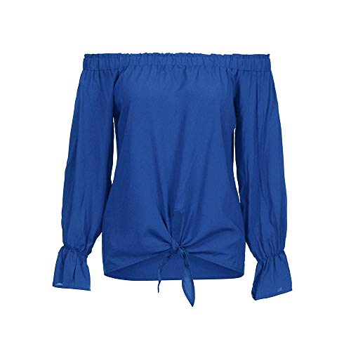 Realdo Women's Slash Neck Tops, Ladies Casual Striped Off Shoulder Waist Tie Blouse Short Sleeve T Shirts