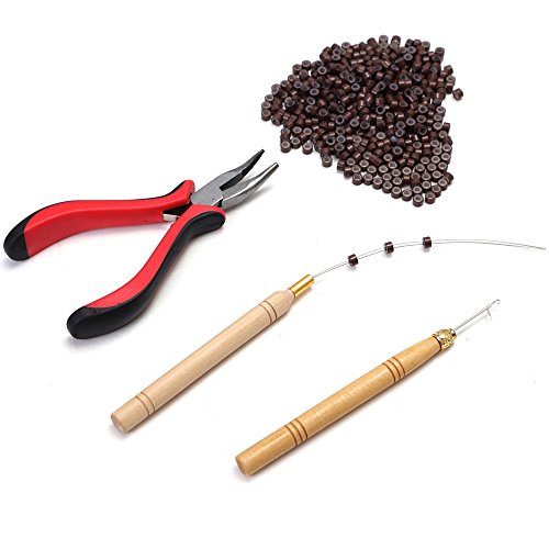 Neitsi Hair Extension Remove Pliers + Pulling Hook + Bead Device Tool Kits + 500pcs 5mm Micro Rings (Brown# Beads)
