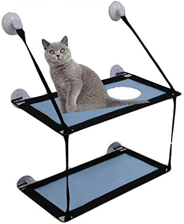 ANPI Cat Hanging Bed, Hammock Bed Window Perch Bed Seat with Suction Cup, Comfortable Durable Solid Save Space Easy to Clean Install Different Designs Within 20kg/44lb, Double layers, Blue, Fabric